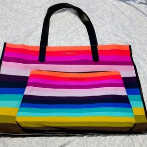VICTORIA'S SECRET MULTI-COLOR STRIPED TOTE used once.  Perfect for pool or beach